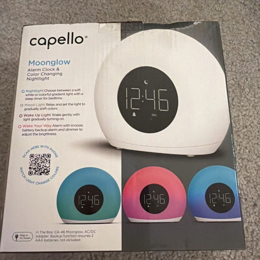 Moon Glow Alarm with Sunrise Wakeup Light Table Clock White - Capello